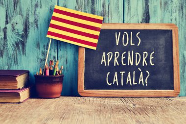 question vols aprendre catala?, do you want to learn Catalan? clipart