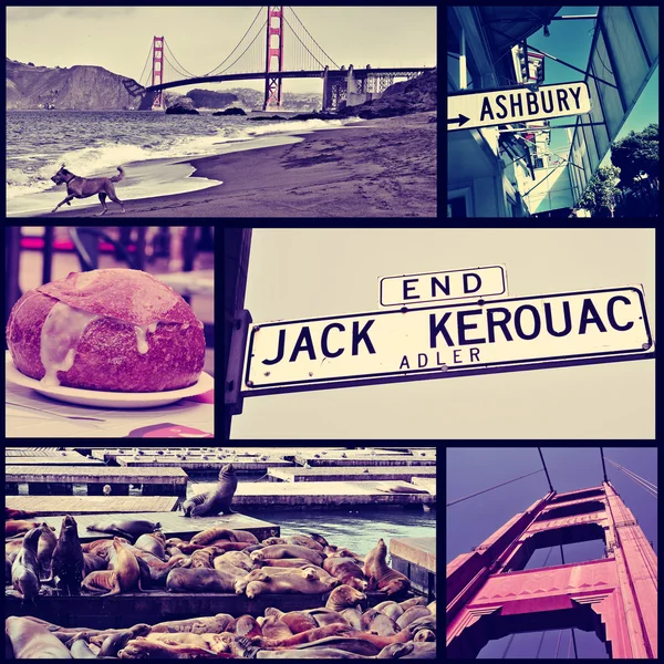 Collage de diferentes hitos en San Francisco, US, cross proce —  Fotos de Stock