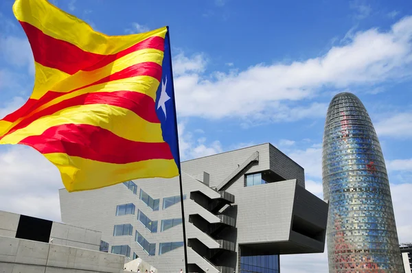 Bandeira pró-independência em Barcelona, Espanha, durante o comício em s — Fotografia de Stock