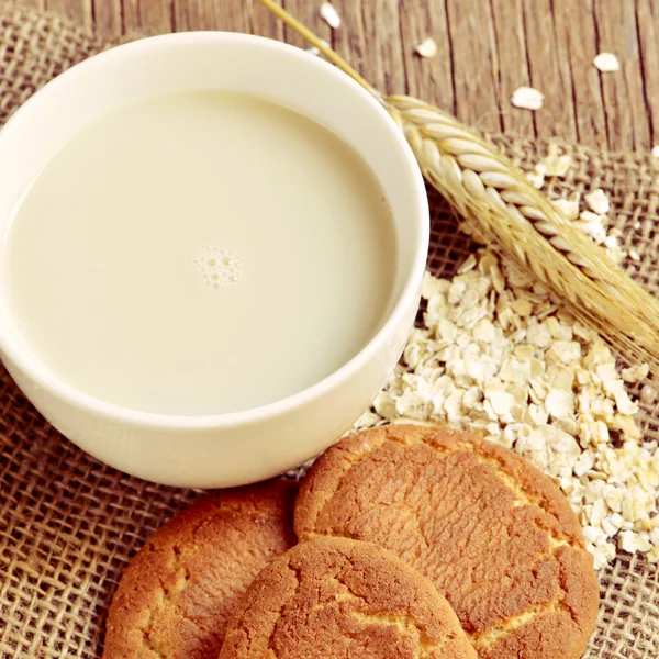 Havremjölk, rullat oats och mag cookies — Stockfoto