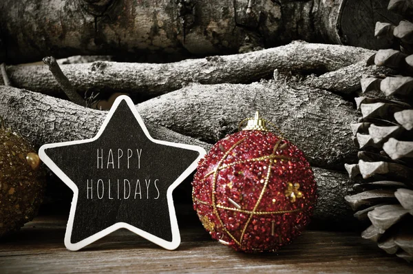 Yıldız şeklinde kara tahta ile metin mutlu tatiller — Stok fotoğraf