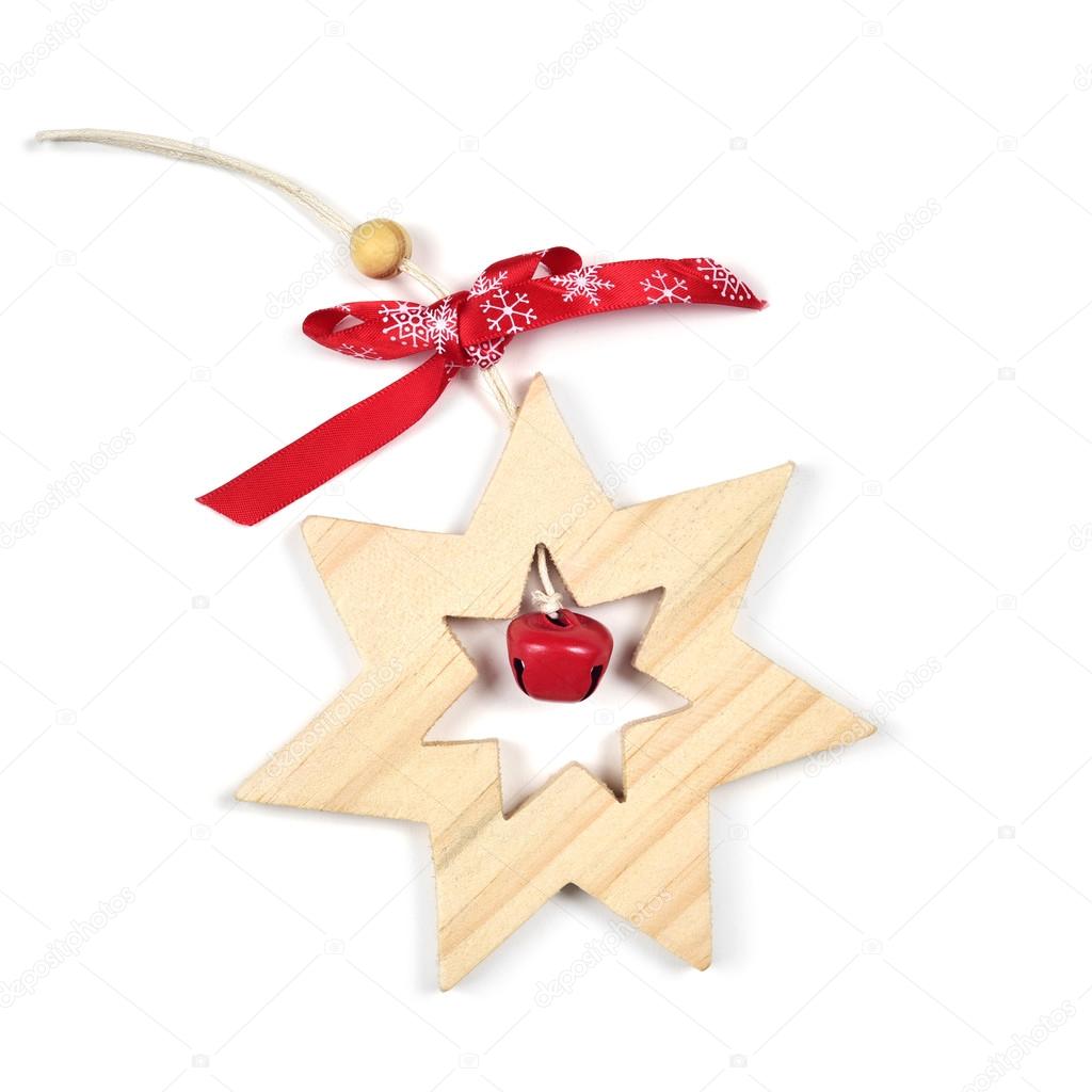 wooden christmas star on a white background