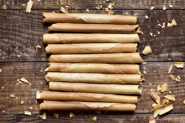 Neulas, typical thin biscuit rolls eaten in Christmas — Stock Photo, Image
