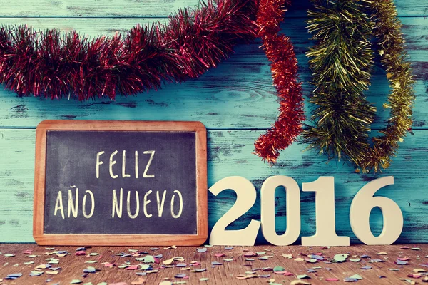 Feliz año nuevo 2016, feliz año nuevo 2016 en español — Foto de Stock