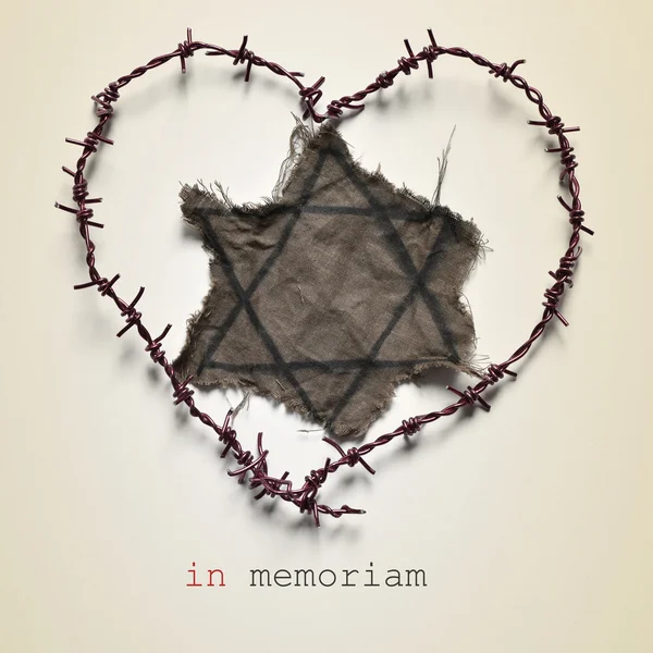 Jewish badge and text in memoriam — Stock Photo, Image