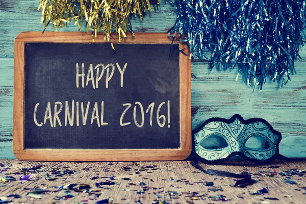 Máscara azul e texto carnaval feliz 2016 — Fotografia de Stock