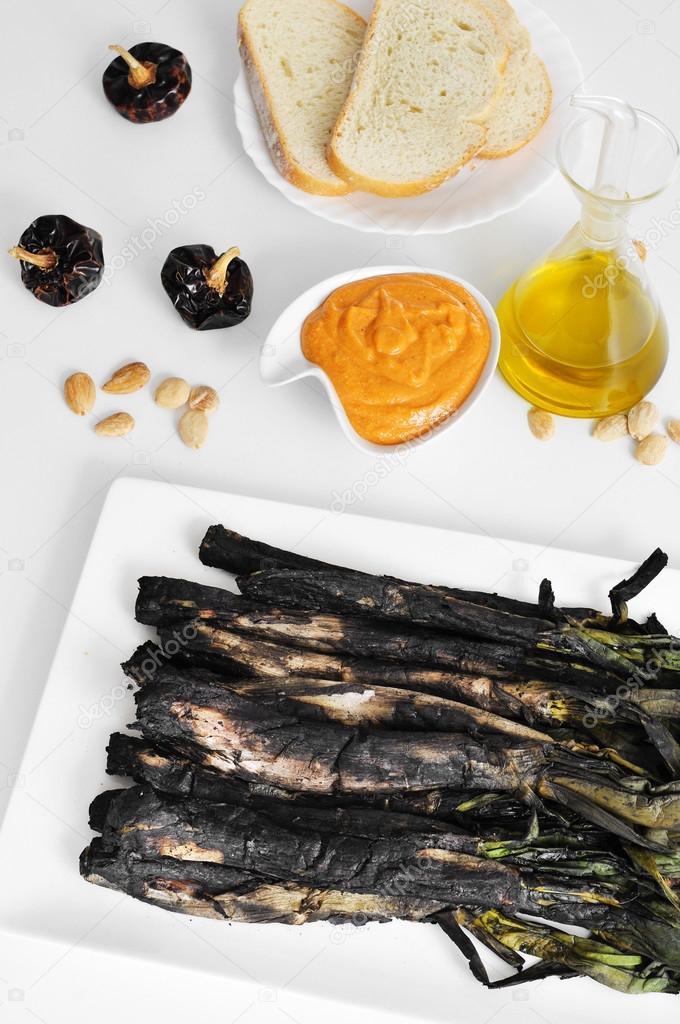 barbecued calcots, sweet onions, and romesco sauce