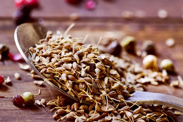 Graines d'anis sur une table en bois — Photo