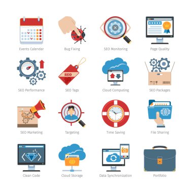 Web geliştirme ve Seo düz Icons Set