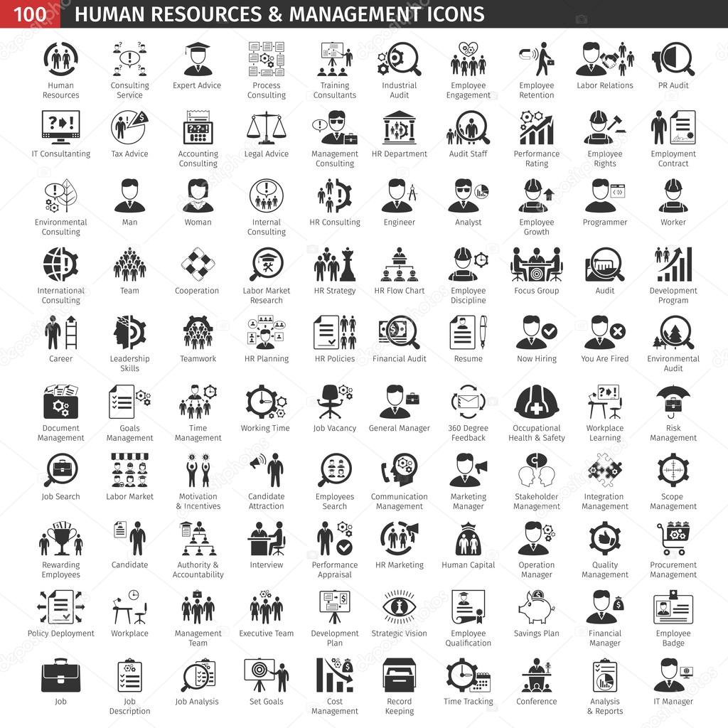 Human Resources Black Icons Set
