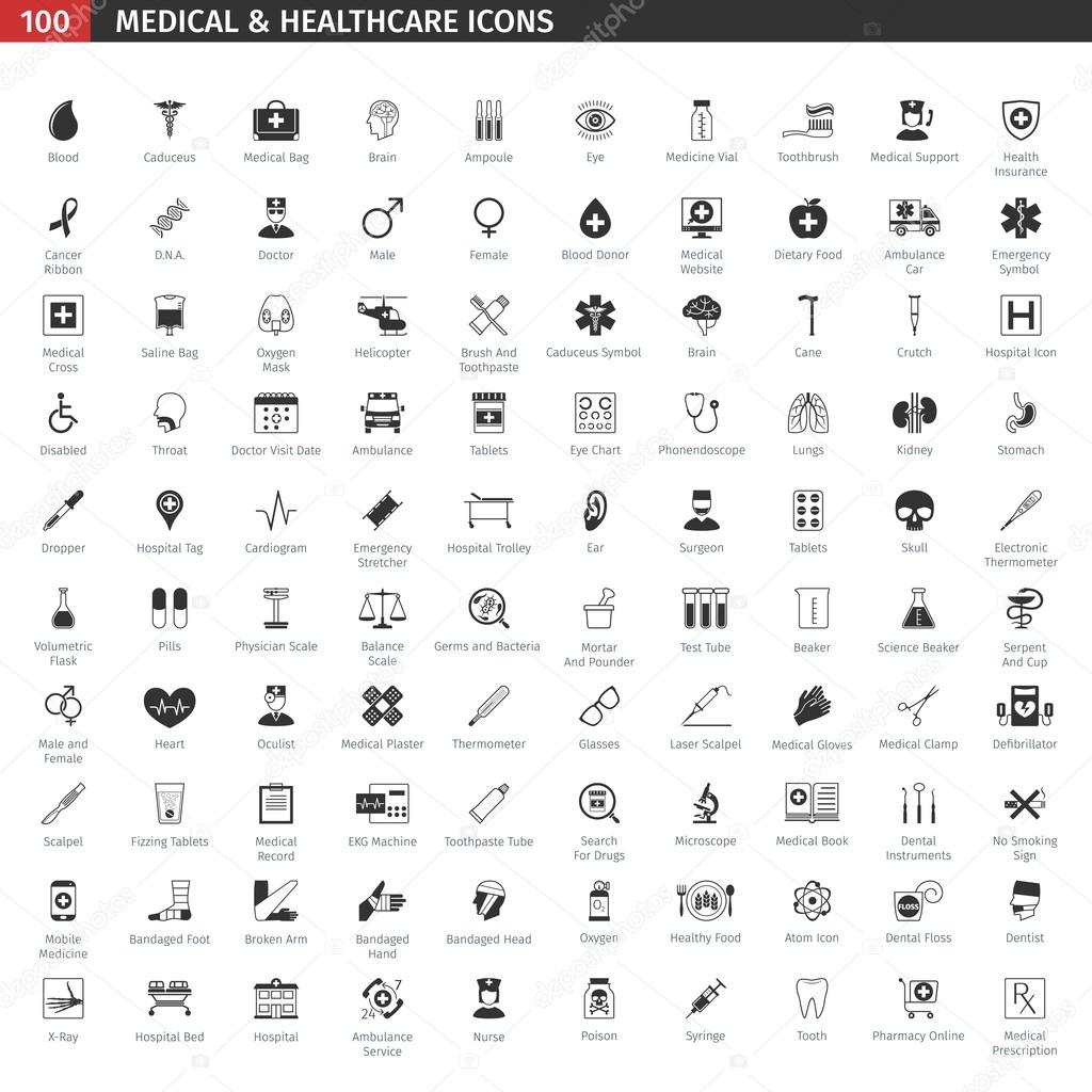 Medical And Healthcare Black Icons Set