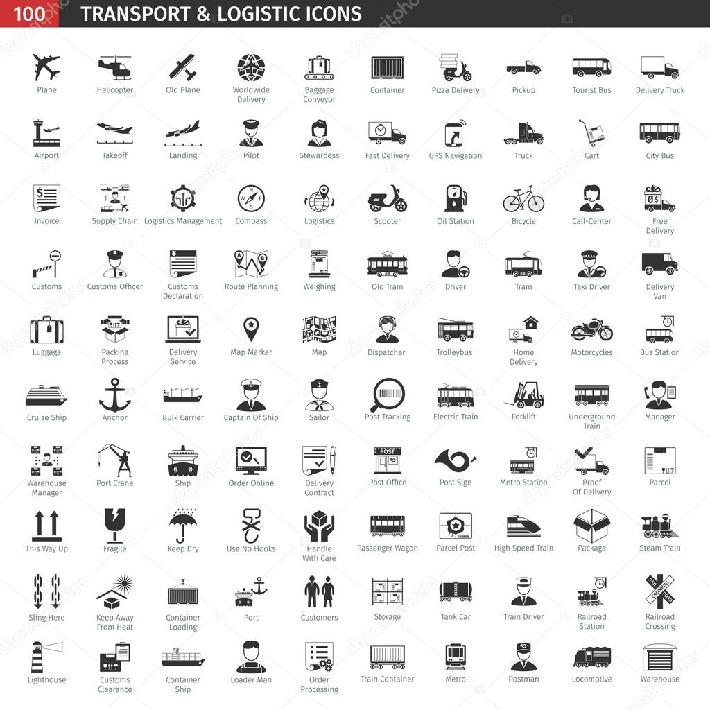 Transport And Logistic Black Icons Set