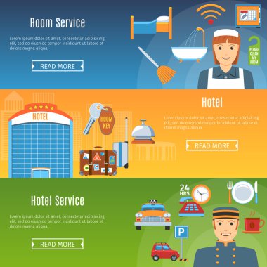 Hotel düz yatay afiş kümesi