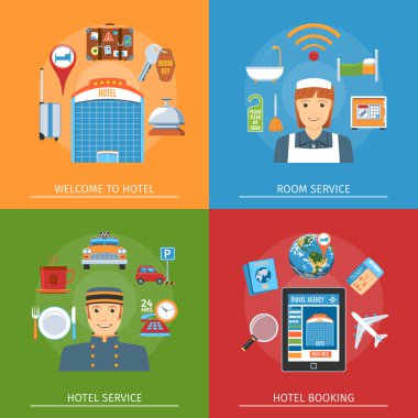 Hotel düz yatay kavramlar seti