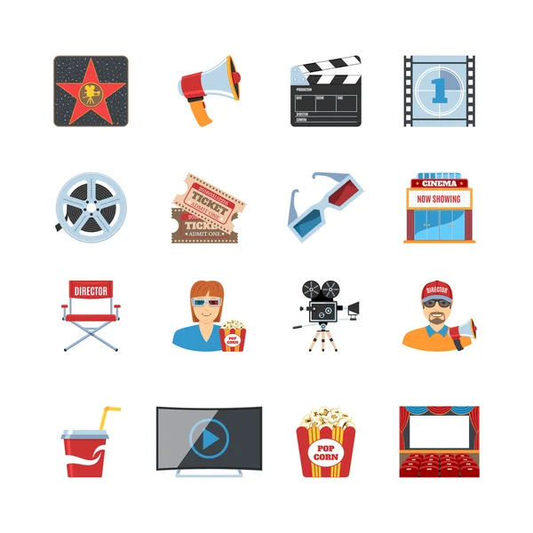 Iconos de diseño plano de cine — Vector de stock