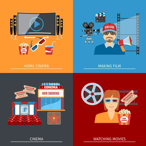 Movie Flat Concepts Set — Stock Vector