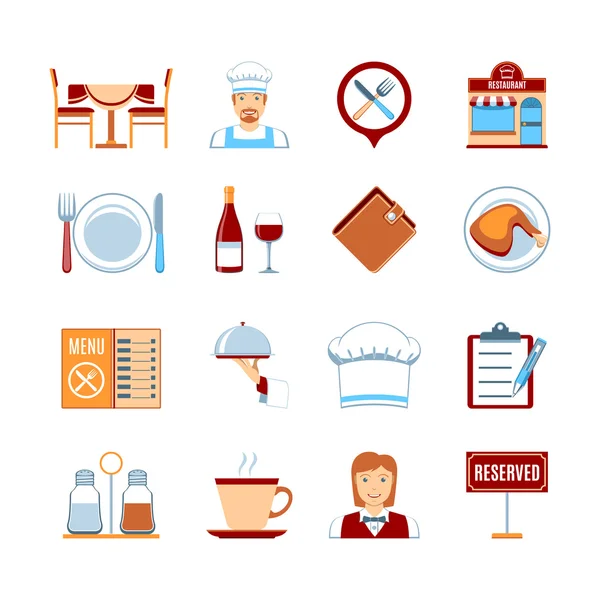 Iconos de restaurante de diseño plano — Vector de stock