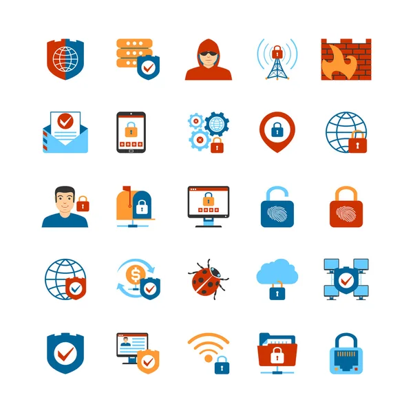 Plochý Design Internet Security ikony — Stockový vektor