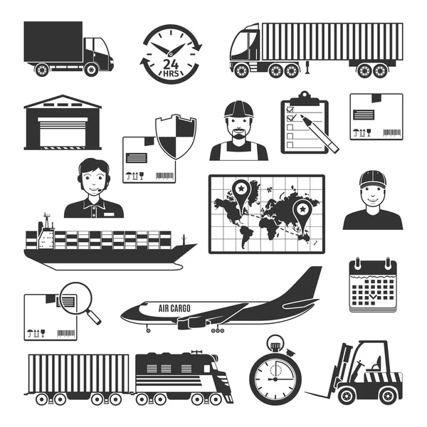 Logistic And Delivery Black Icons Set — Stock Vector