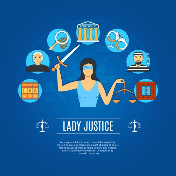 Lady Justice Concept Iconos — Vector de stock