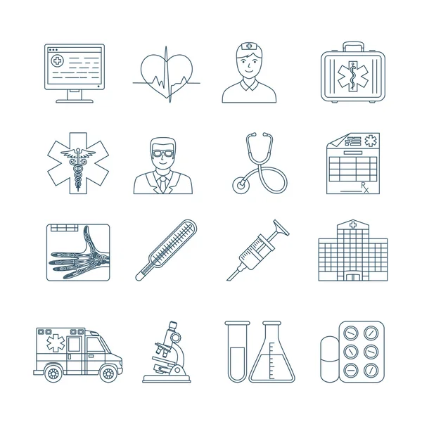 Línea delgada médica iconos — Vector de stock