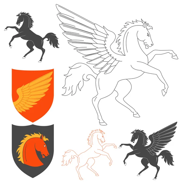 Pegasus és ló illusztráció — Stock Vector