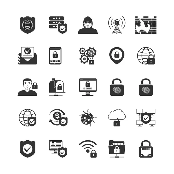 Internet Security Black Icons Set — Stock Vector