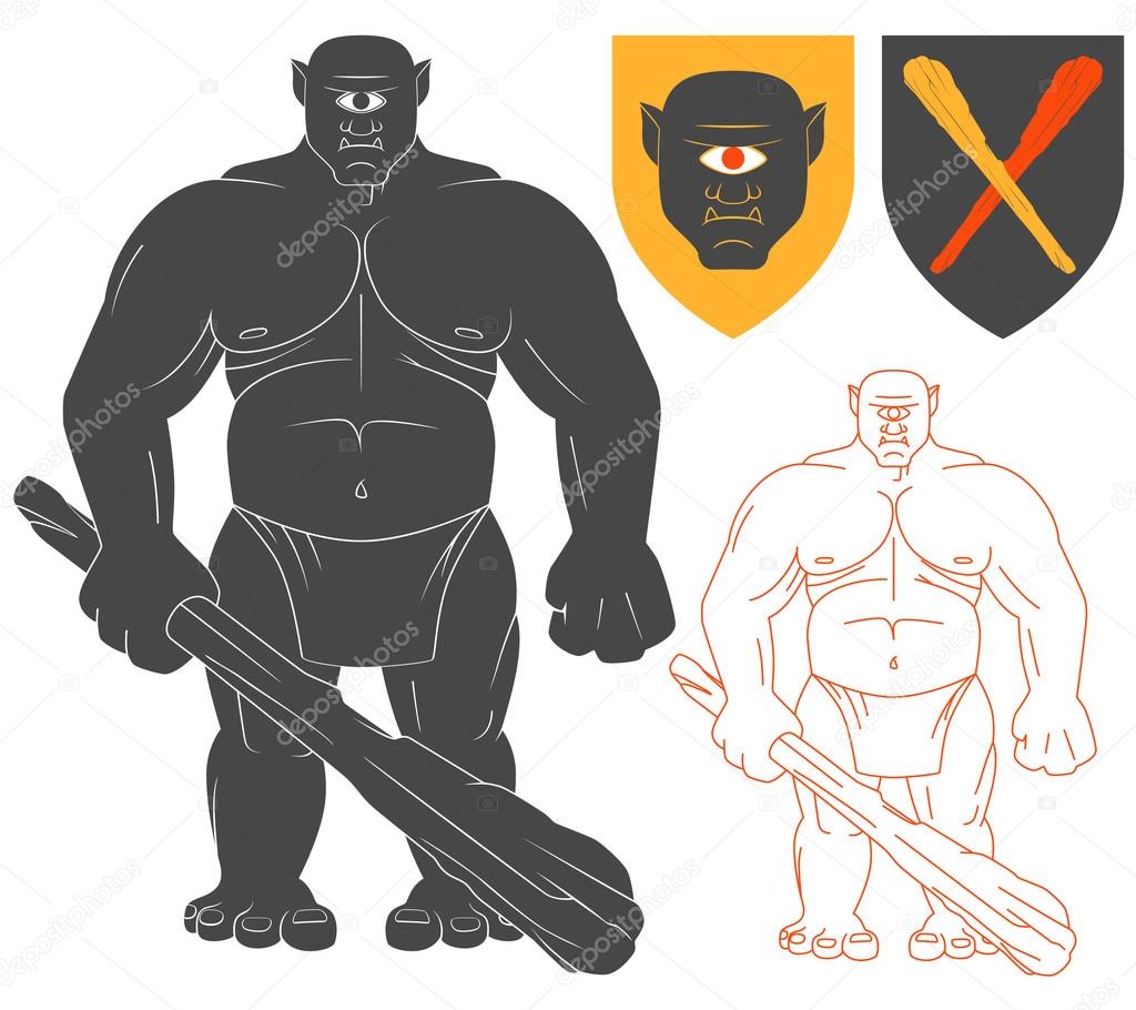 Cyclope avec un club — Image vectorielle Genestro © Cyclope avec un club Illustration pour héraldique ou Tattoo Design isolé sur fond blanc éléments et symboles héraldiques — Vecteur par Genestro