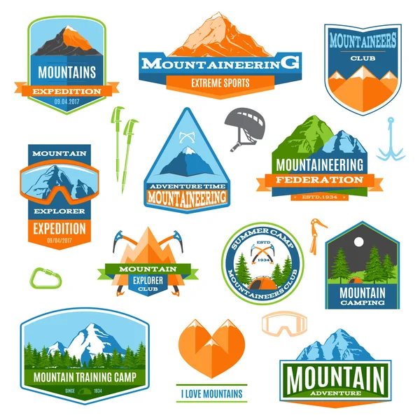 Etiquetas y logotipos de montañismo — Vector de stock