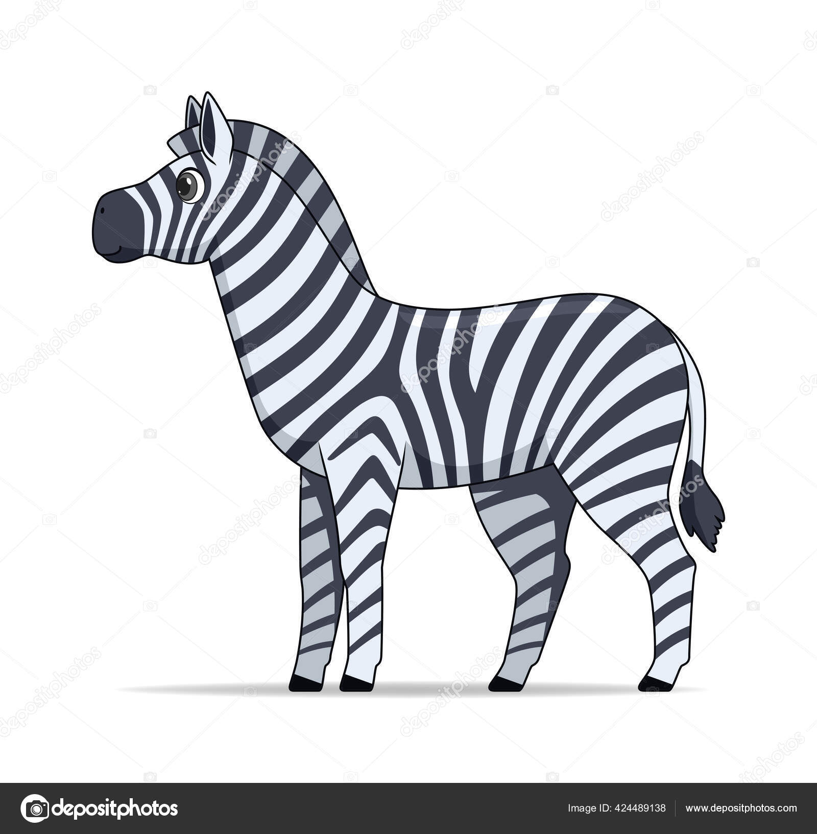 Animal Cebra Pie Sobre Fondo Blanco Dibujos Animados Estilo Vector Vector  de stock #424489138 de ©Genestro, image size:1600x1632