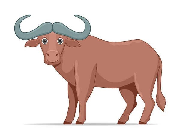 African Buffalo Animal Standing White Background Cartoon Style Vector Illustration — Stock Vector