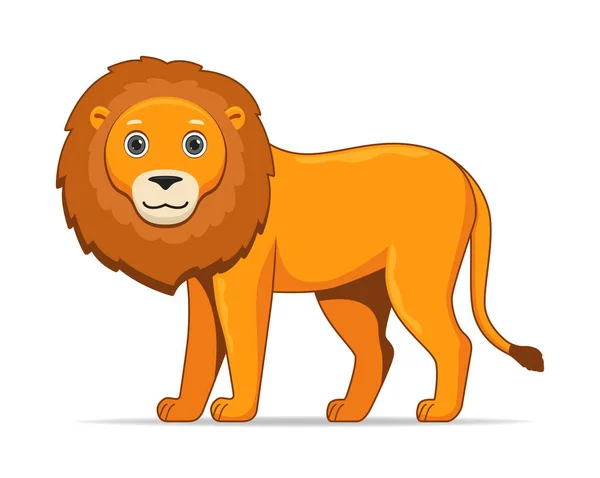 ライオンの動物の白い背景に立っている 漫画風ベクトルイラスト — ストックベクタ
