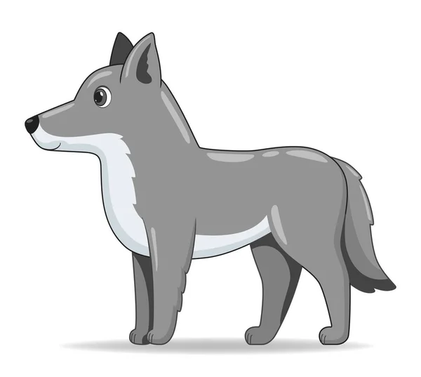 Loup Gris Debout Sur Fond Blanc Illustration Vectorielle Style Dessin — Image vectorielle