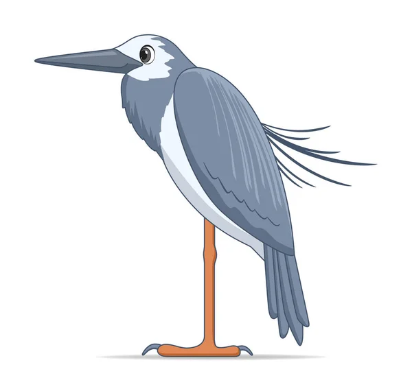 Branco Enfrentou Pássaro Garça Fundo Branco Desenhos Animados Estilo Ilustração —  Vetores de Stock