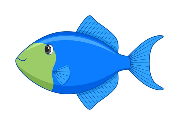 Blauer Drückerfisch Auf Weißem Hintergrund Vektorillustration Cartoon Stil — Stockvektor