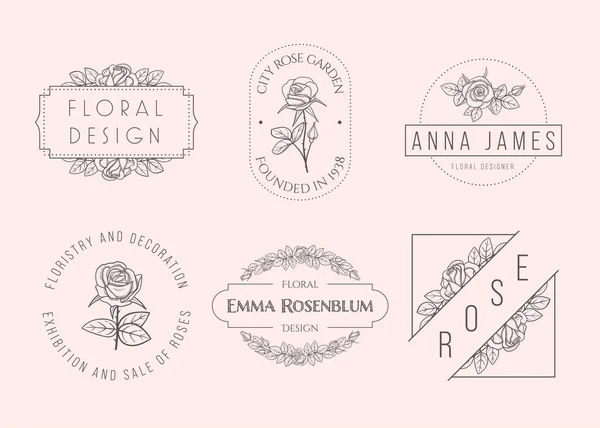 Logotipos Rosas Flores Lujo Establecidos Estilo Lineal Moda Plantillas Modernas — Archivo Imágenes Vectoriales