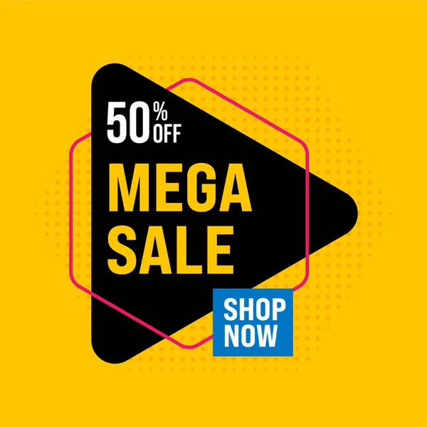 Mega Vendita Banner Design Moderno Modello Sfondo Giallo Sconto Poster — Vettoriale Stock