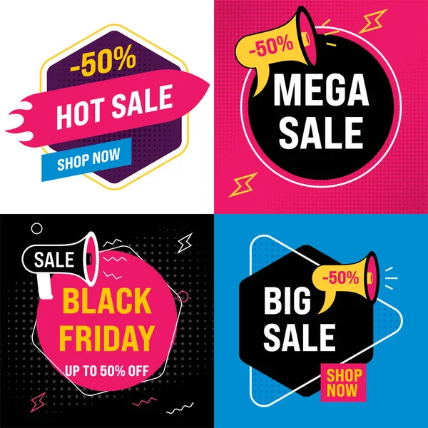 Set Sale Banners Template Bright Sale Website Stickers Discount Abstract — Stock Vector