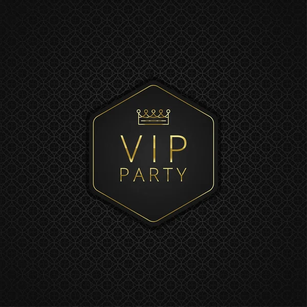 Пригласительный Билет Vip Вечеринки Шестигранный Значок Золотой Рамой Короной Черном — стоковый вектор