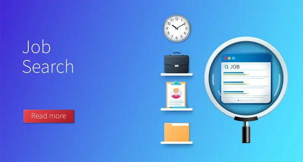 Знамя Поиска Работы Увеличительное Стекло Иконкой Сайта Экране Векторные Веб — стоковый вектор