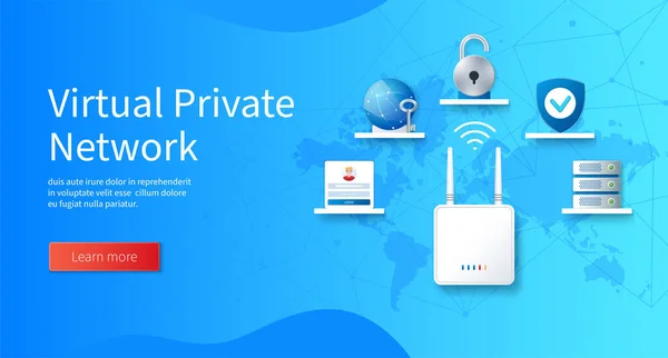 Virtuális Privát Hálózat Koncepció Modem Zár Szerver Bejelentkezés Biztonsági Ikonok — Stock Vector