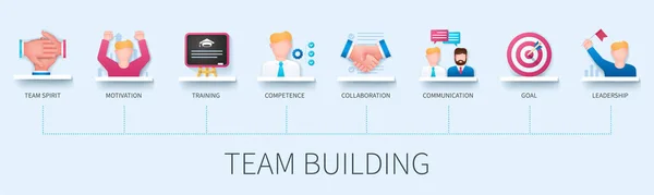 Bannière Team Building Avec Icônes Esprit Équipe Motivation Formation Compétence — Image vectorielle