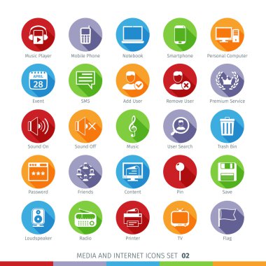 02 düz Sosyal Medya Icons Set