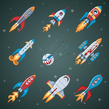 Roketler düz Icon Set