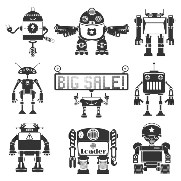 Robots drôles Silhouette — Image vectorielle