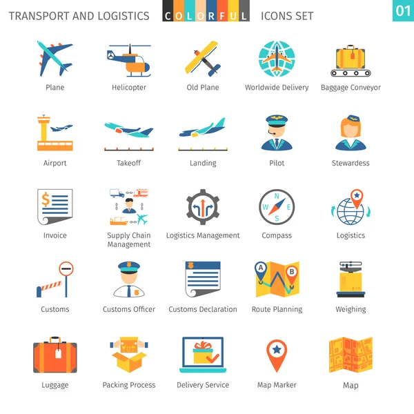 Kleurrijke transportset 01 — Stockvector