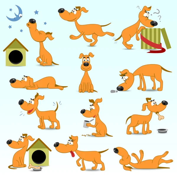 Bir dizi komik çizgi film köpeği. — Stok Vektör