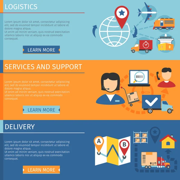 Bannière horizontale plate logistique — Image vectorielle