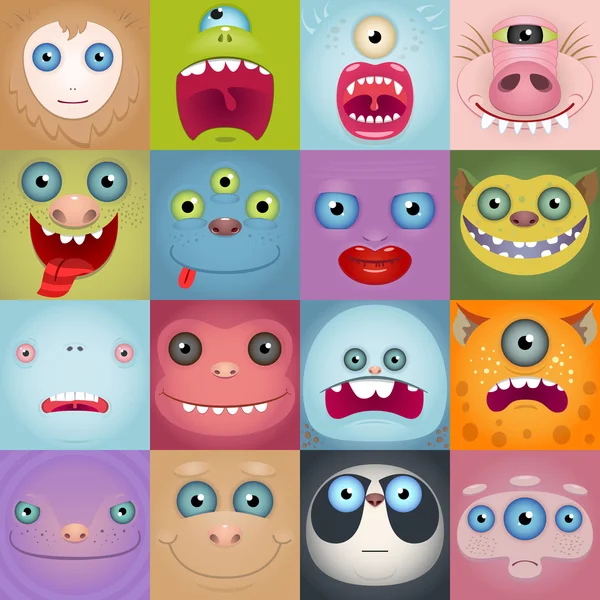 Conjunto de Caras de monstro engraçado dos desenhos animados — Vetor de Stock