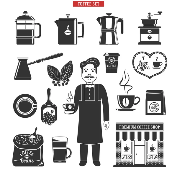 Set de iconos de café negro — Vector de stock